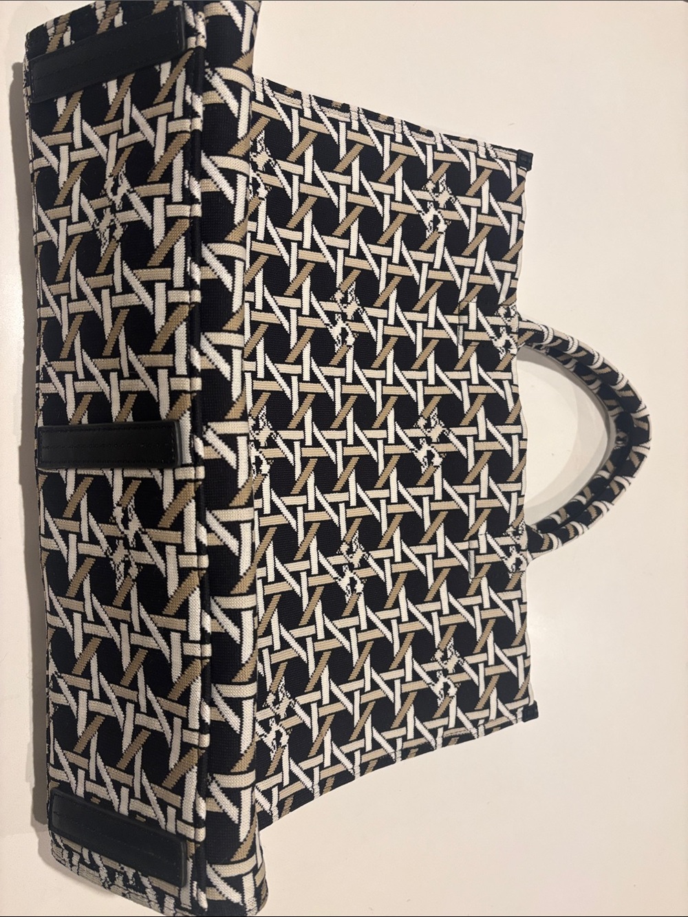 Tory Burch Black, White & Tan Geometric Tote Bag